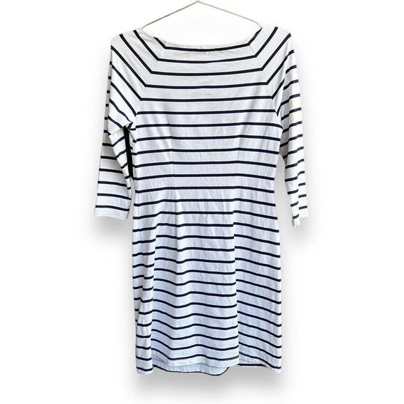 J. McLaughlin 3/4 Sleeve White Sheath Dress with Blue Stripes Women's Sz. XS - Picture 6 of 12